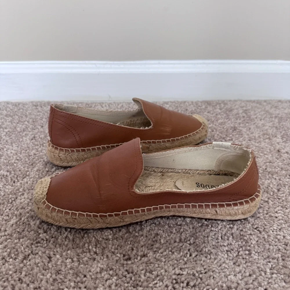 Soludos Womens Tan Brown Leather Smoking Slipper Espadrille Flats Size 6